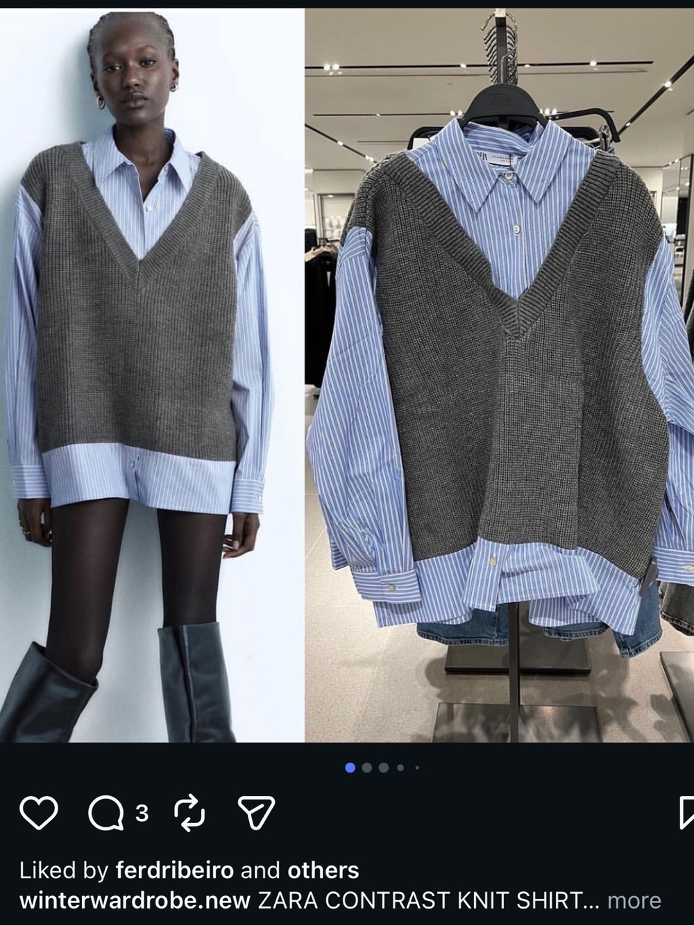 Zara Contrast Knit Shirt Fake Two Pieces